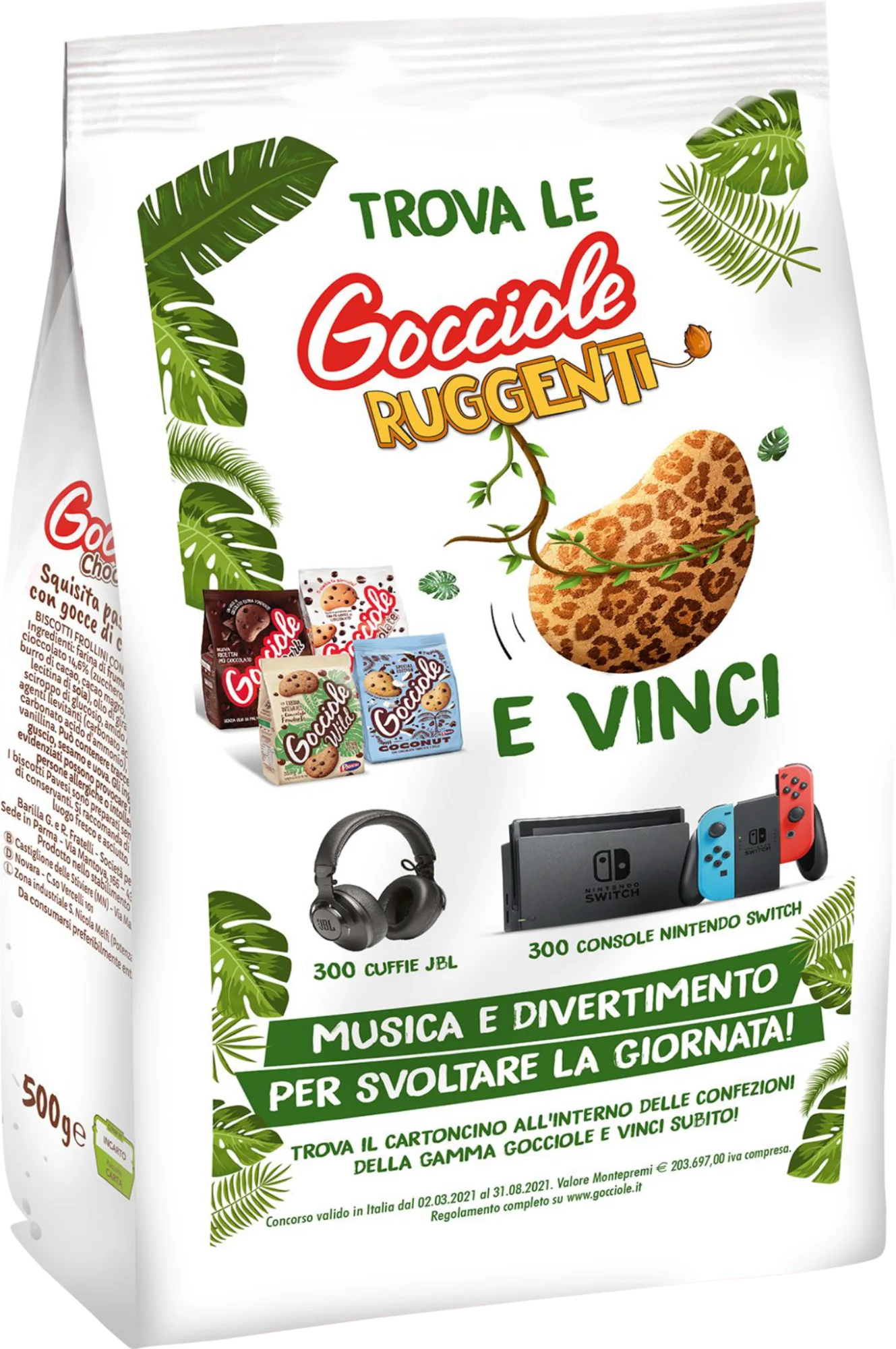 retro del pacchetto gocciole con promo gocciole ruggenti